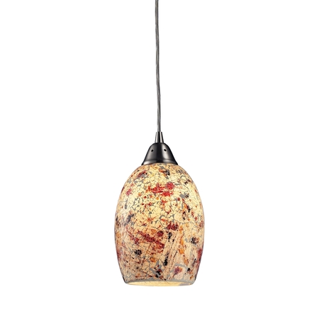 ELK LIGHTING Avalon 1-Lght Mini Pendant in Satin Nckl w/Multi-colored Crackle Glass 73011-1